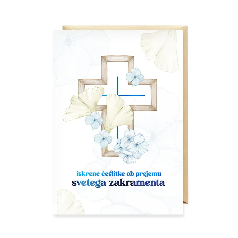 Voščilnica, zakrament, Iskrene čestitke ob prejemu svetga zakramenta, modra