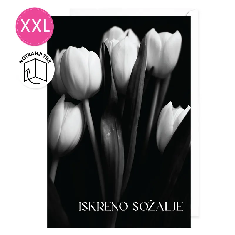 Voščilnica velika, sožalje, Iskreno sožalje, tulipani, črna
