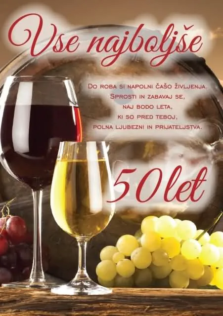 Voščilo, čestitka do roba si napolni čašo, za 50 let, bleščice/zlatotisk