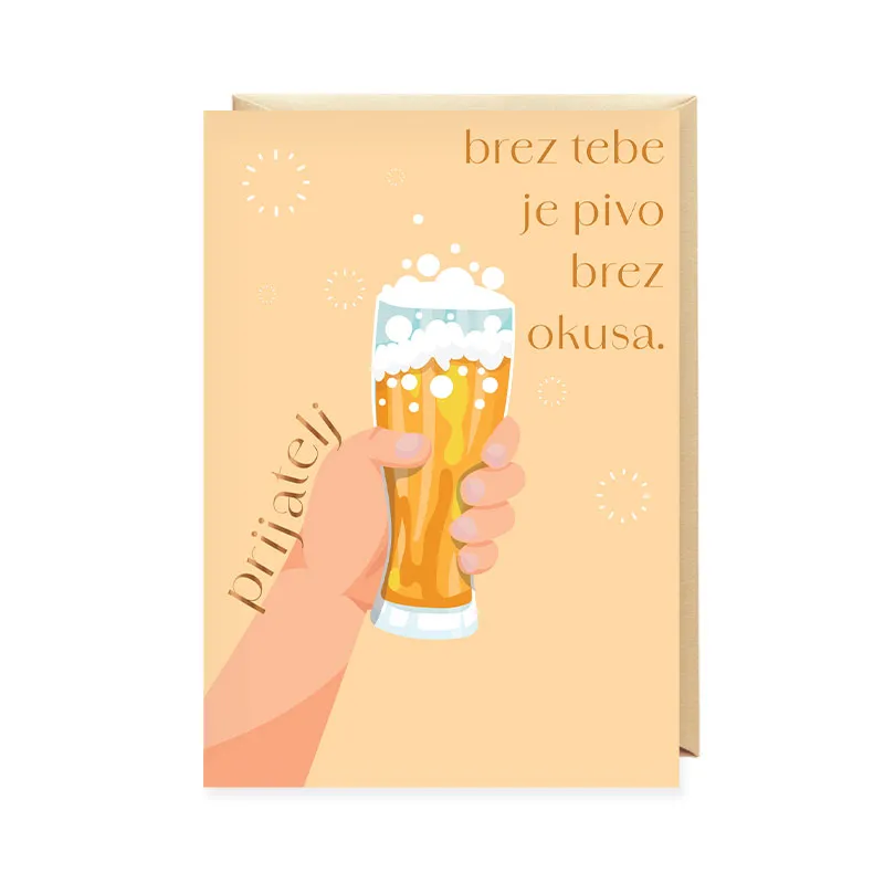 Voščilnica, splošna, Prijatelj, brez tebe je pivo…, oranžna
