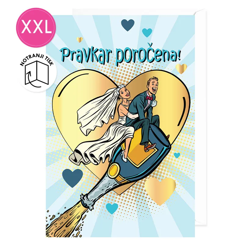 Voščilnica velika, šaljiva, poroka, Pravkar poročena