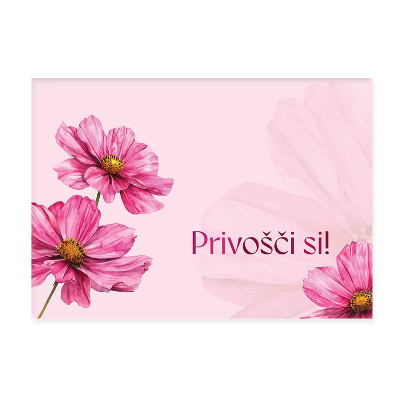 Kuverta za darilni bon, Privošči si, roza, rože