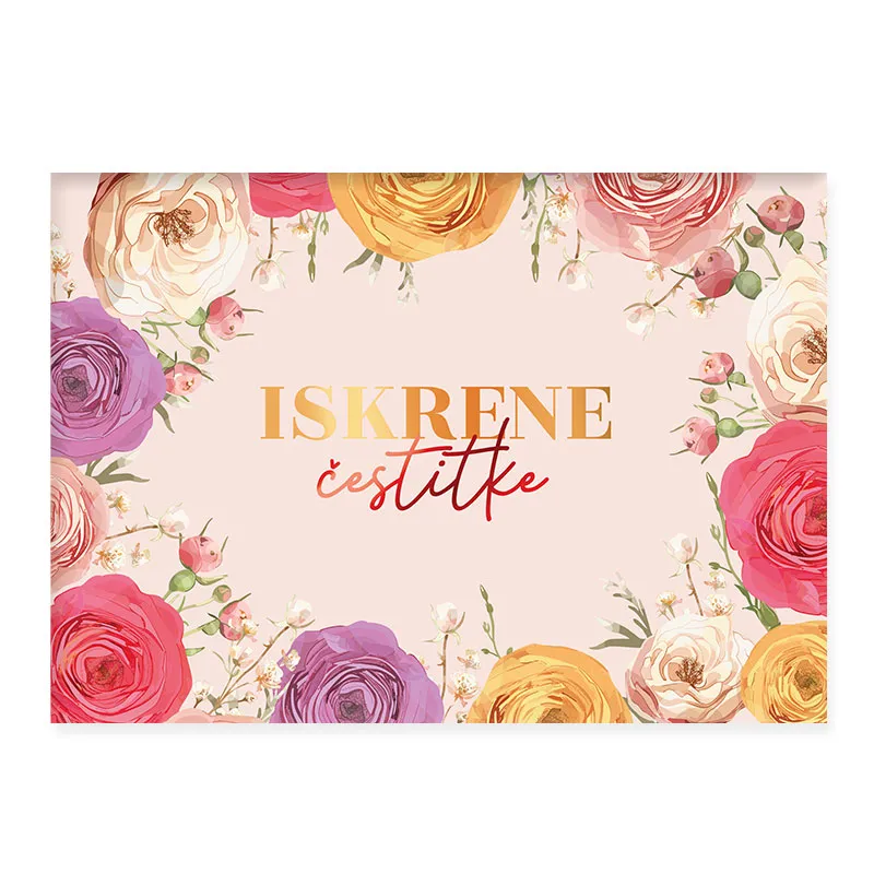 Kuverta za darilni bon, Iskrene čestitke, roza, barvne vrtnice