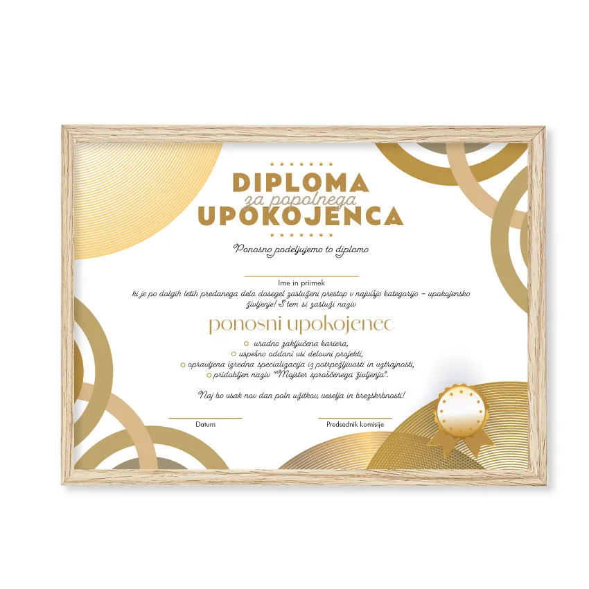 Diploma za POPOLNEGA UPOKOJENCA, 23x33.5cm