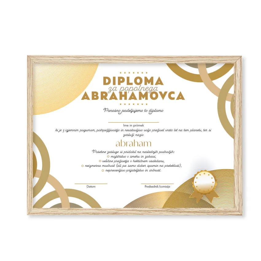 Diploma za POPOLNEGA ABRAHAMOVCA, 23x33.5cm