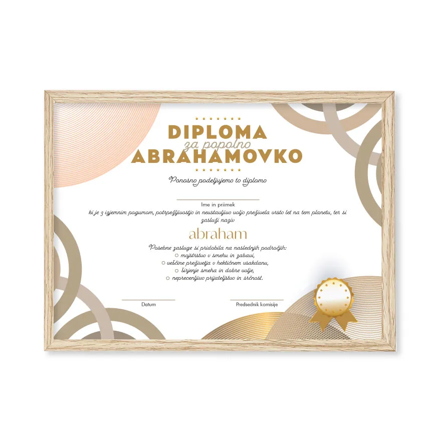 Diploma za POPOLNO ABRAHAMOVKO, 23x33.5cm