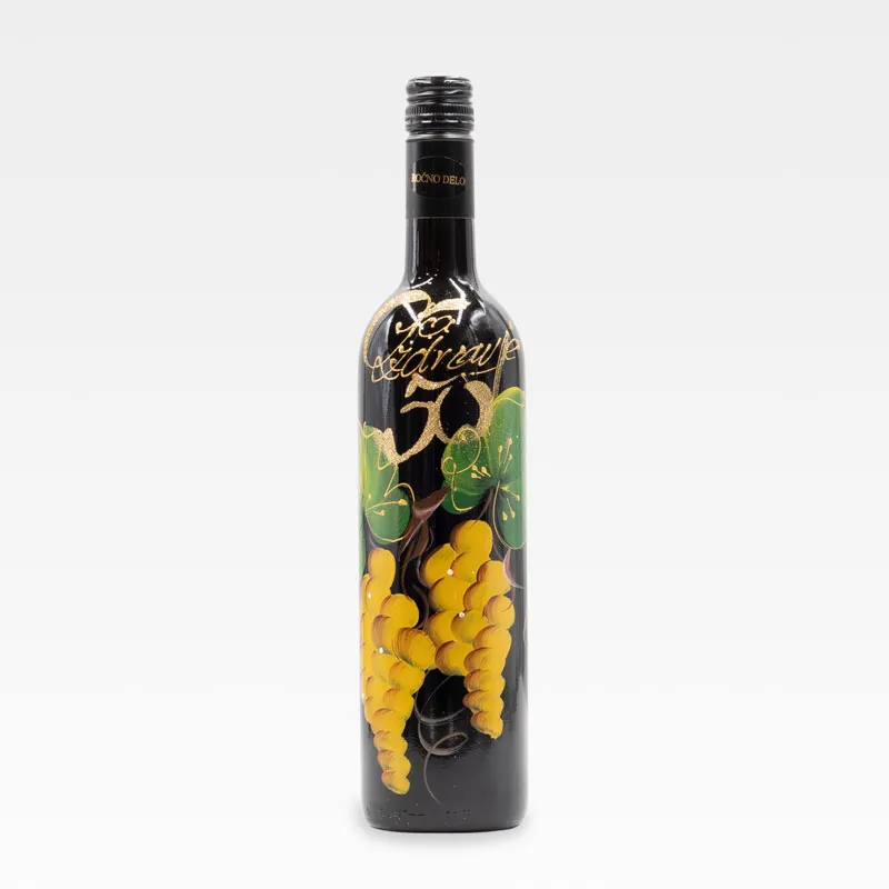 Jubilejno vino, 0.75l, poslikana steklenica - Na zdravje 50 - rumen grozd