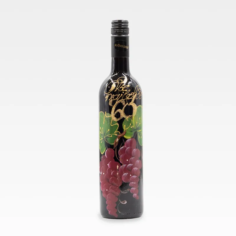Jubilejno vino, 0.75l, poslikana steklenica - Vse najboljše 60 rdeč grozd