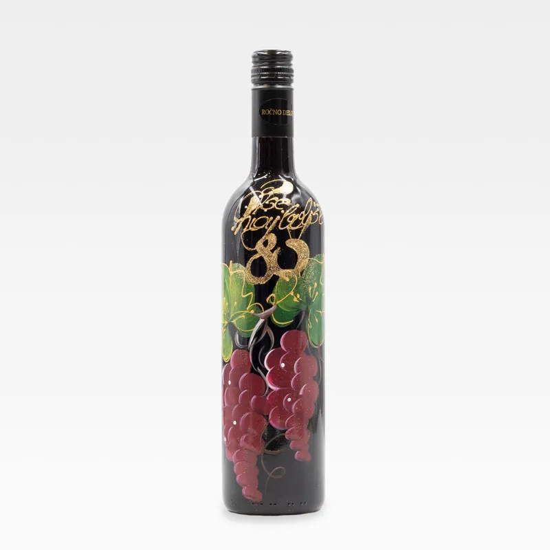Jubilejno vino, 0.75l, poslikana steklenica - Vse najboljše 80 rdeč grozd