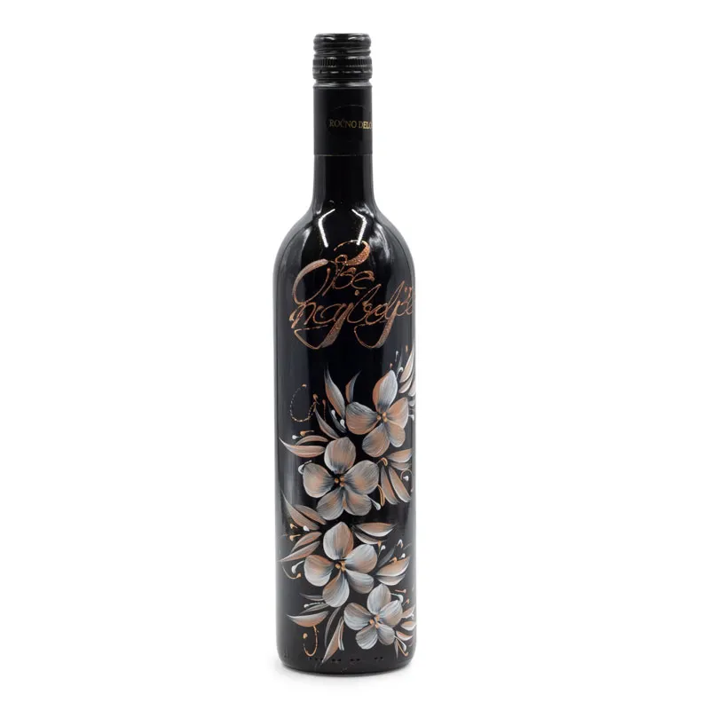 Jubilejno vino, 0.75l, poslikana steklenica - Vse najboljše - rože