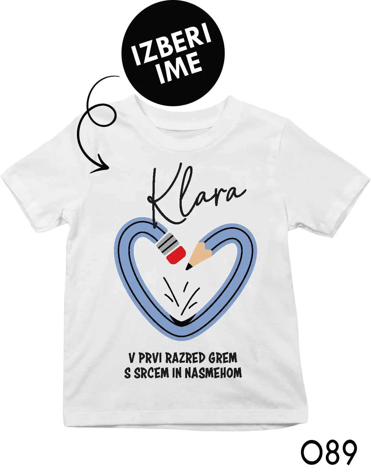 Personalizirana otroška majica S srcem v prvi razred