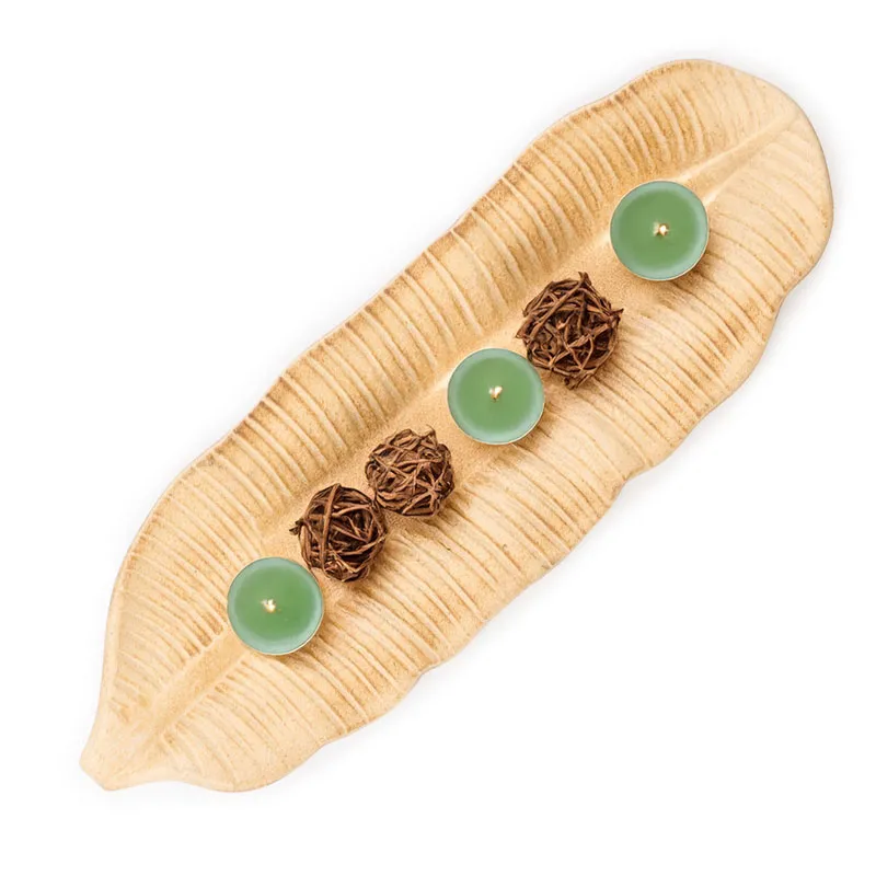 Pladenj v obliki lista, dekorativen, MDF, 47x17cm