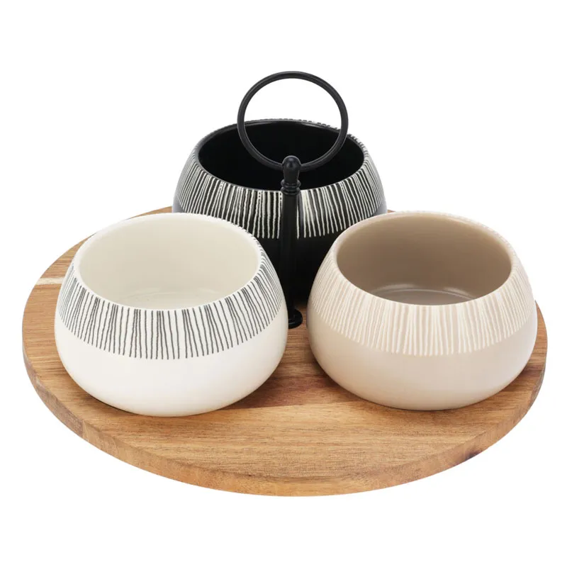 Set servirnih posodic na lesenem pladnju, 22x22x11 cm