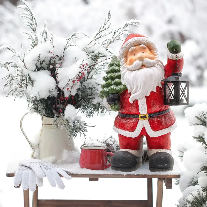 Božiček z laterno za čajno lučko, polimasa, 28x20x48cm