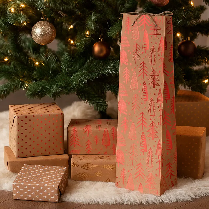 Darilna vrečka za steklenico, božični motiv, 35x12.5x9cm, sort.