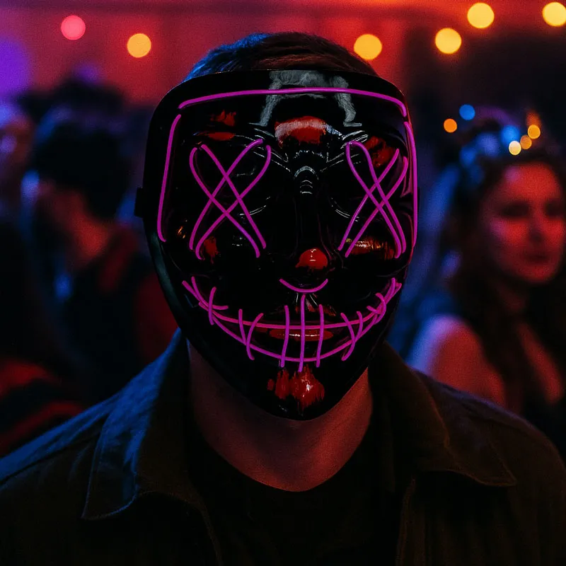 Maska za Halloween z LED lučko, črna, umetna masa, 3 funkcije, 20x17cm