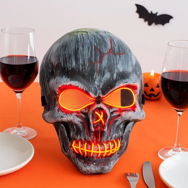 Maska za Halloween z LED lučko, siva, okrvavljena, umetna masa, 3 funkcije, 20x16cm