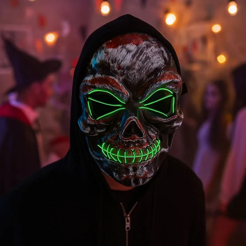 Maska za Halloween z LED lučko, sivo/črna, okrvavljena, umetna masa, 3 funkcije, 20x16.5cm,