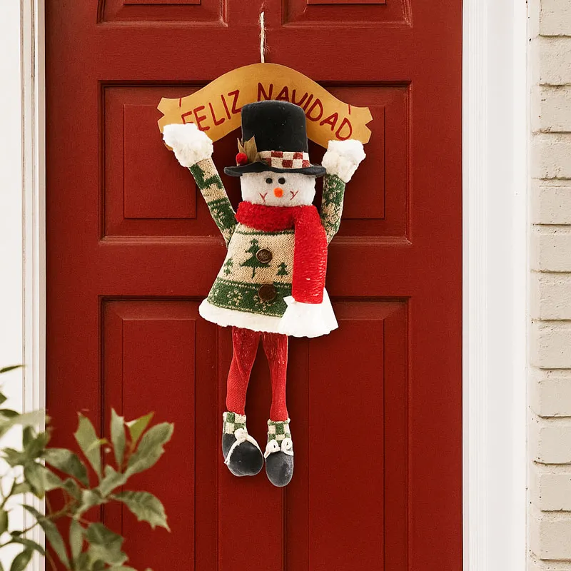 Dekoracija božična, za vrata, figura z mehkimi nogami in napisom, poliester/les, 26x50cm, sort.