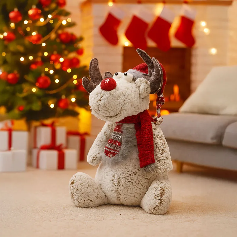 Los z božično kapo, sedeč, siv, poliester, 22x43cm