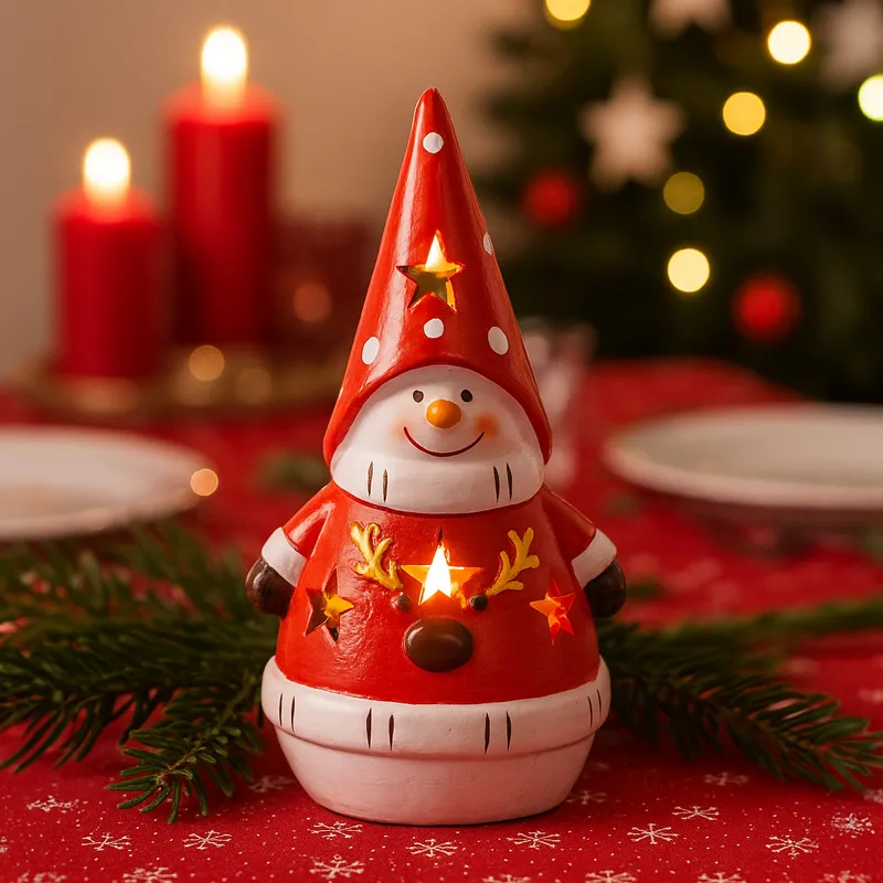 Snežak z LED lučko, terakota, 11.5x8x20.5cm