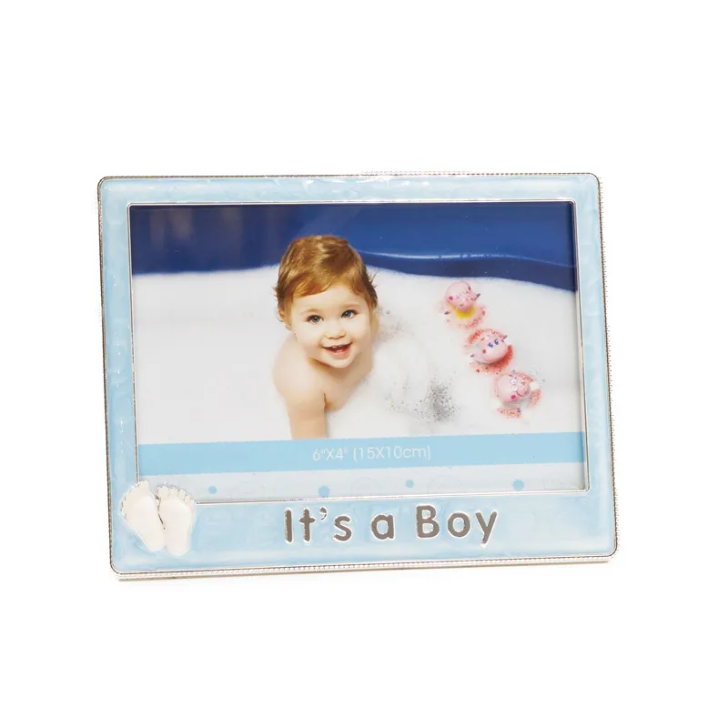 Okvir za sliko, "Its a boy", nogice, modra, za sliko 10x15cm, cinkova zlitina, 16.7x1.5x12.8cm