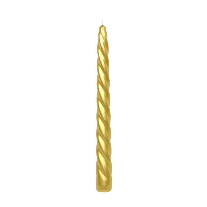 Sveča koničasta, spiralna, metalik, kurkuma, 23cm