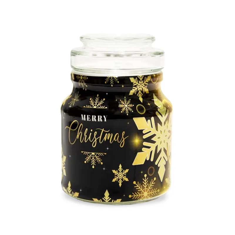 Sveča v steklem kozarcu CHRISTMAS STAR, božična, s steklenim pokrovom, vonj cimet, 10cm