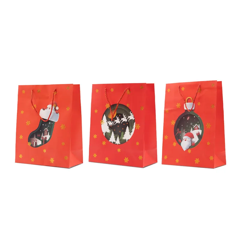Vrečka darilna, božična, rdeča z zvezdicami, 40x30x12cm, sort.