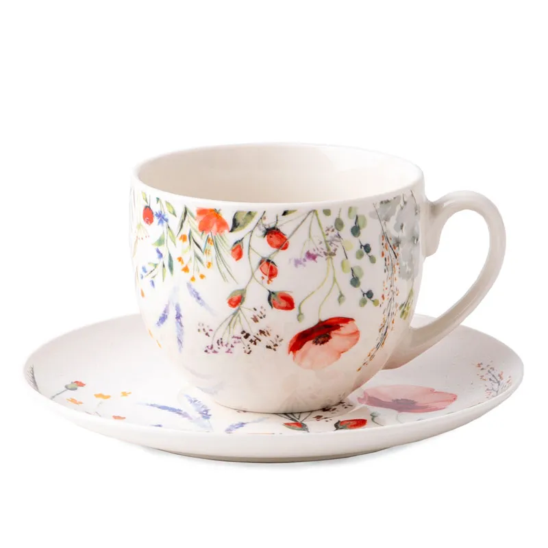 Skodelica s podstavkom, travniško cvetje, new bone China, 240ml
