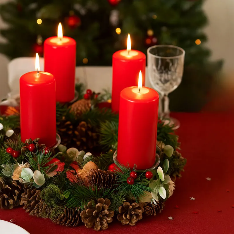 Adventni venček okrogel, naravni material, PVC, steklo, 34x34x8.5cm