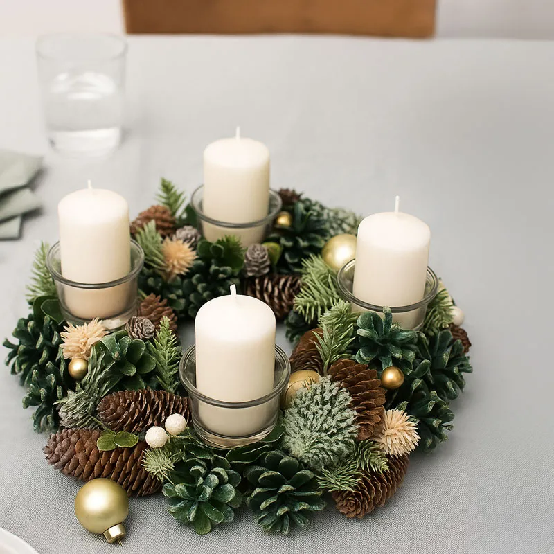 Adventni venček okrogel, naravni material, PVC, steklo, 34x34x8.5cm