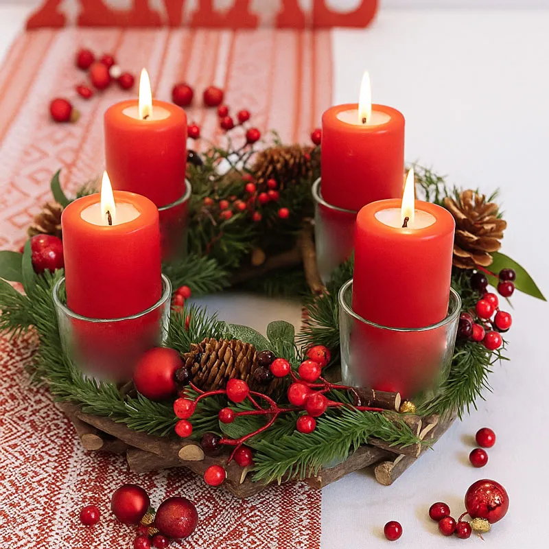 Adventni venček okrogel, naravni material, PVC, steklo, 34x34x8cm