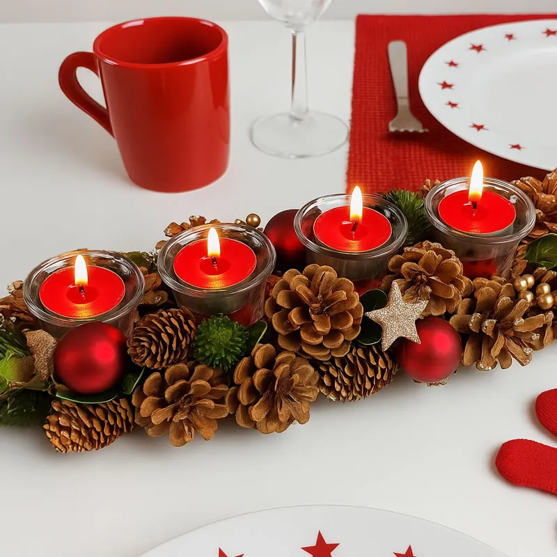 Adventni venček, podolgovat, naravni material, PVC; steklo, 46x19x9cm