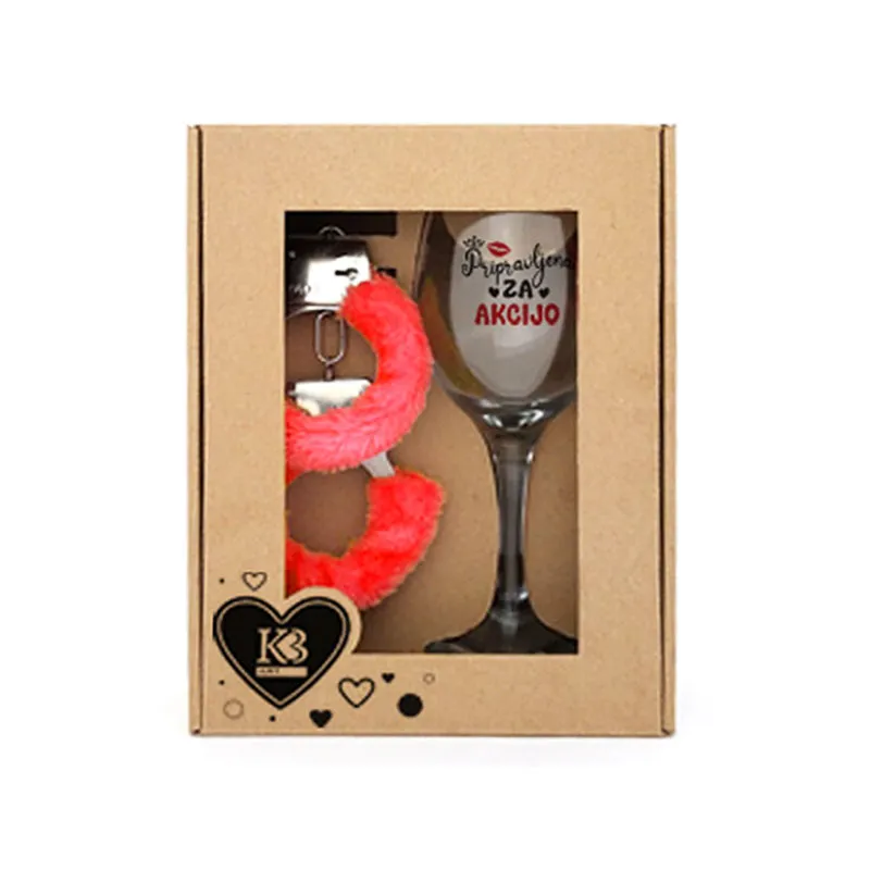 Set, kozarec za vino in lisice, "Pripravljena za akcijo", 370ml