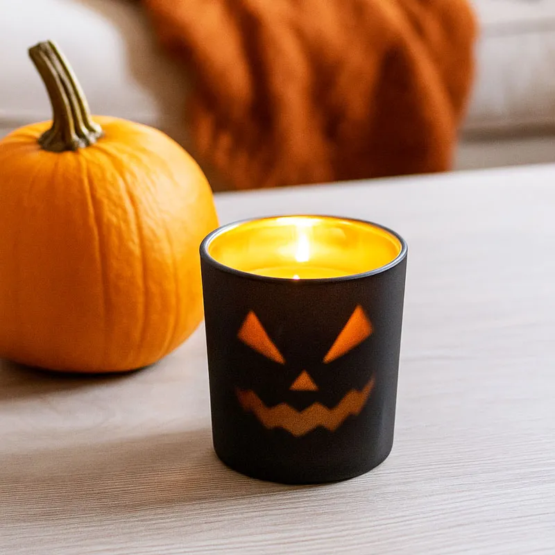 Svečnik za čajno lučko, Halloween, steklen, črn, 5x6cm, sort.
