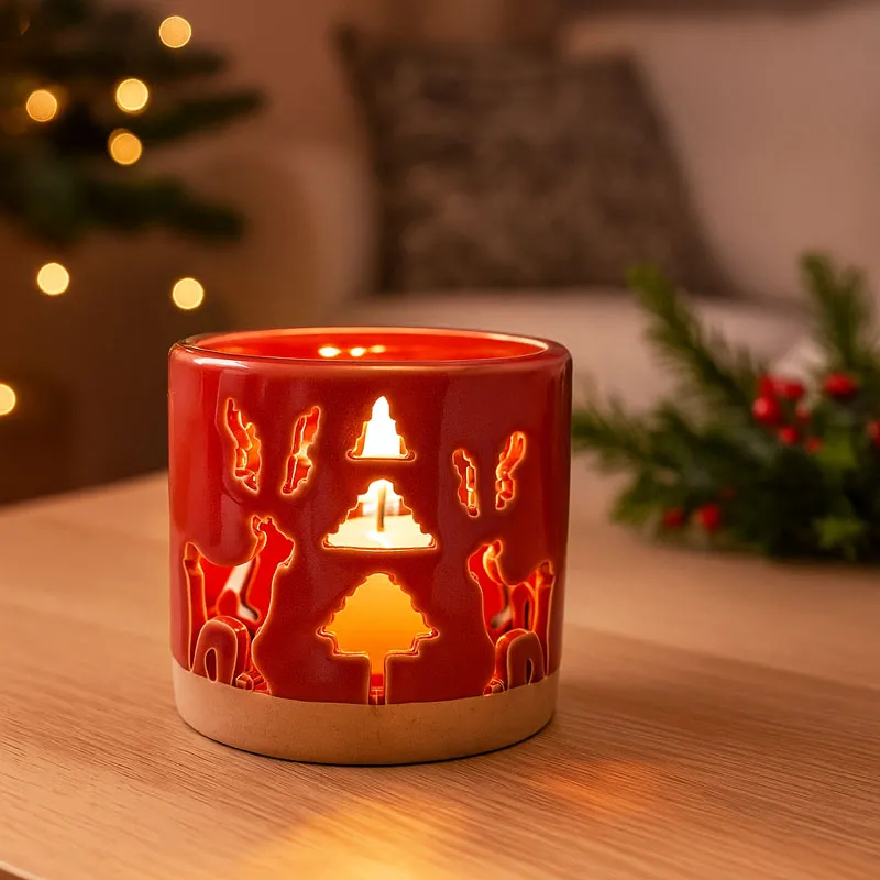 Svečnik, božični motiv, porcelan, 7.5cm, sort.