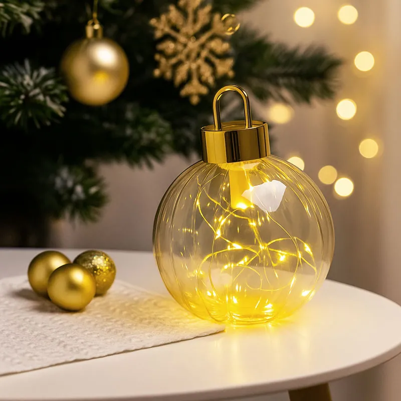 Krogla božična z LED lučko, steklena, 15x16cm