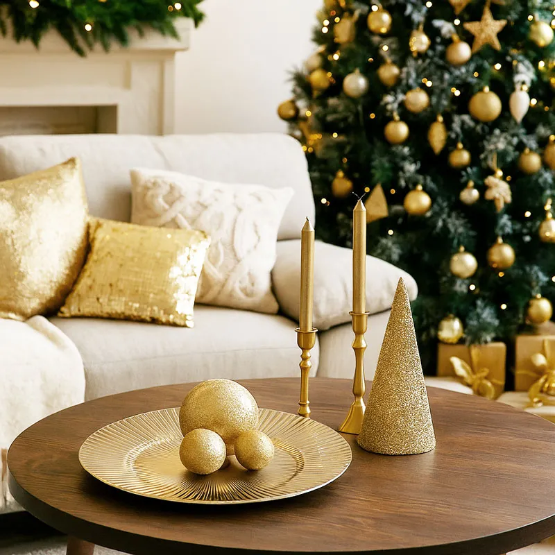 Krožnik zlat, PP, 33x33x1.5cm, sort.