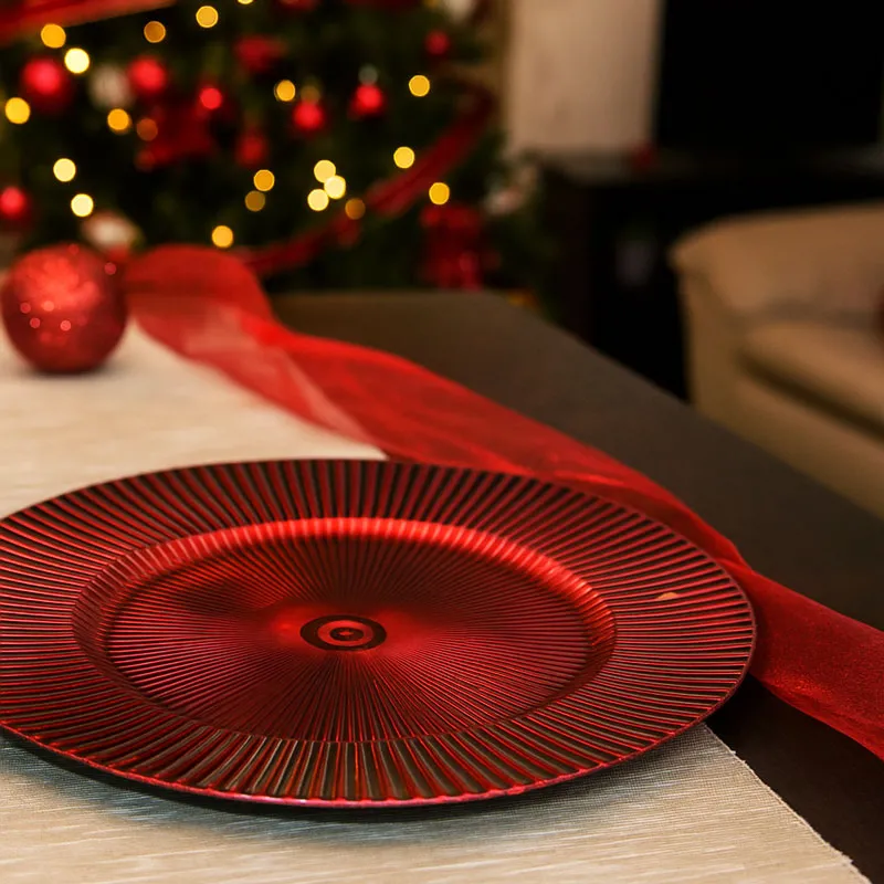 Krožnik rdeč, PP, 33x33x1.5cm, sort.