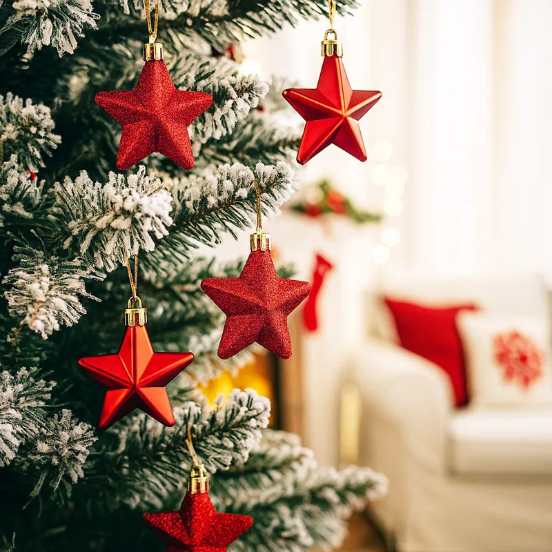 Krogle božične, zvezde, rdeče, set 8/1, PP, 6.5cm