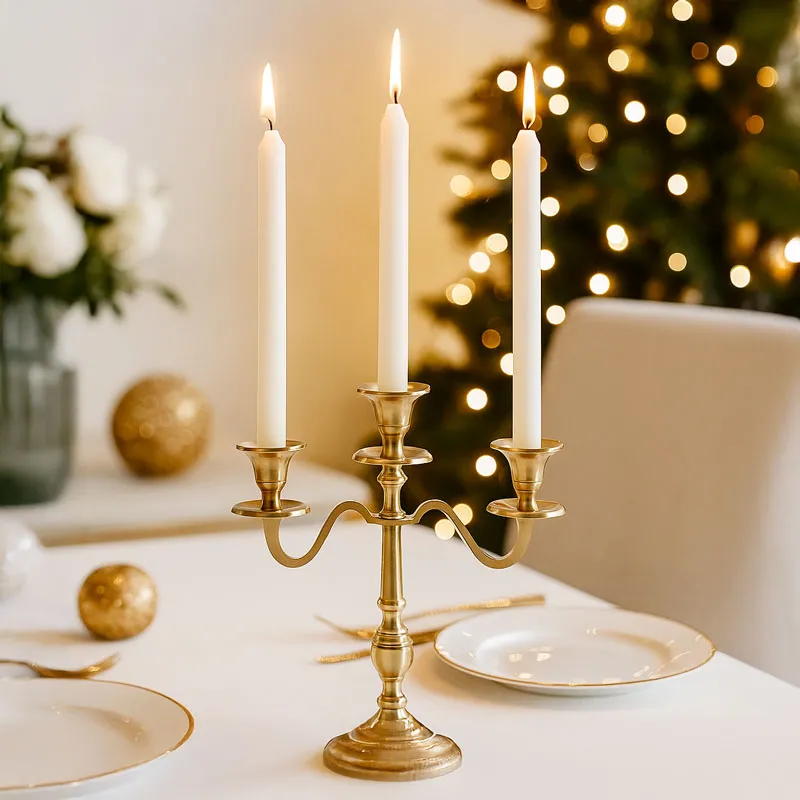 Svečnik za 3 sveče, zlat, aluminij, 30cm, sort.