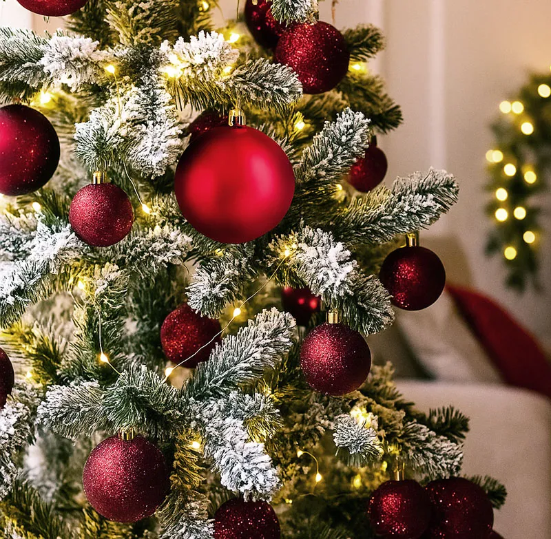 Krogle božične, miks rdeča/bordo rdeče, set 16/1, PP, 6cm