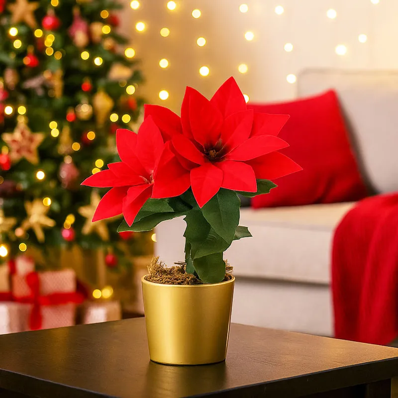 Božična zvezda, umetno cevetje v lončku, 17cm