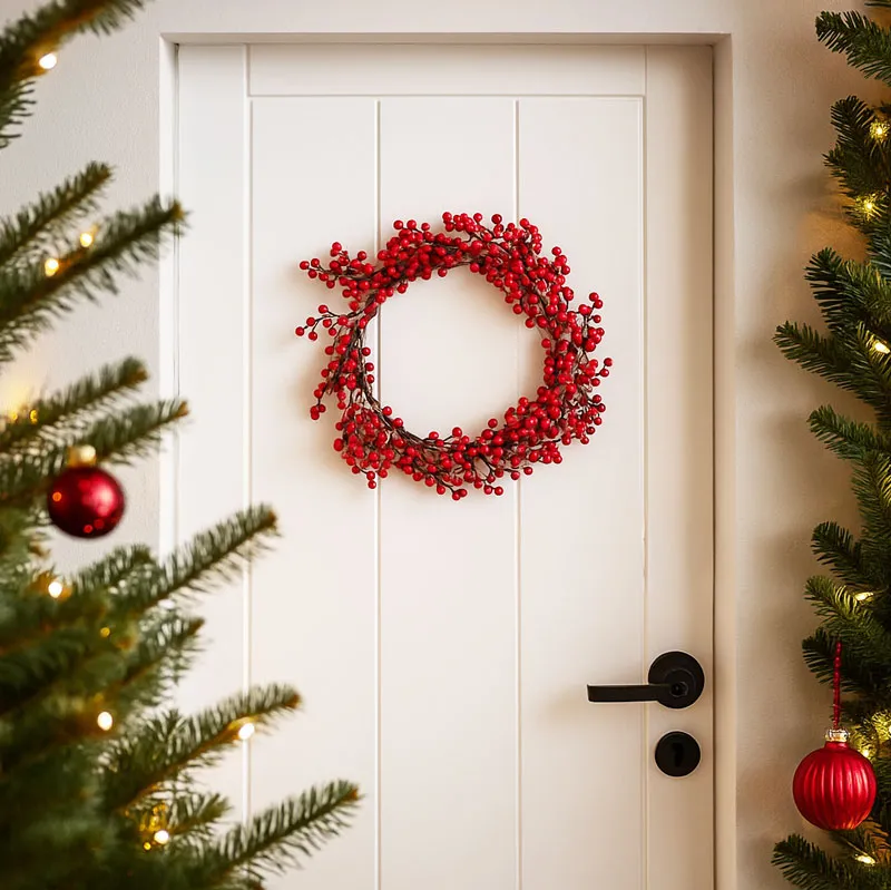 Venček božični za na vrata, rdeče jagodičevje, 30cm