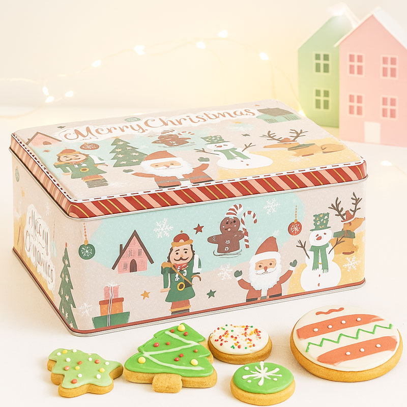 Škatla za kekse, kovinska, božični motiv, 22x16cm