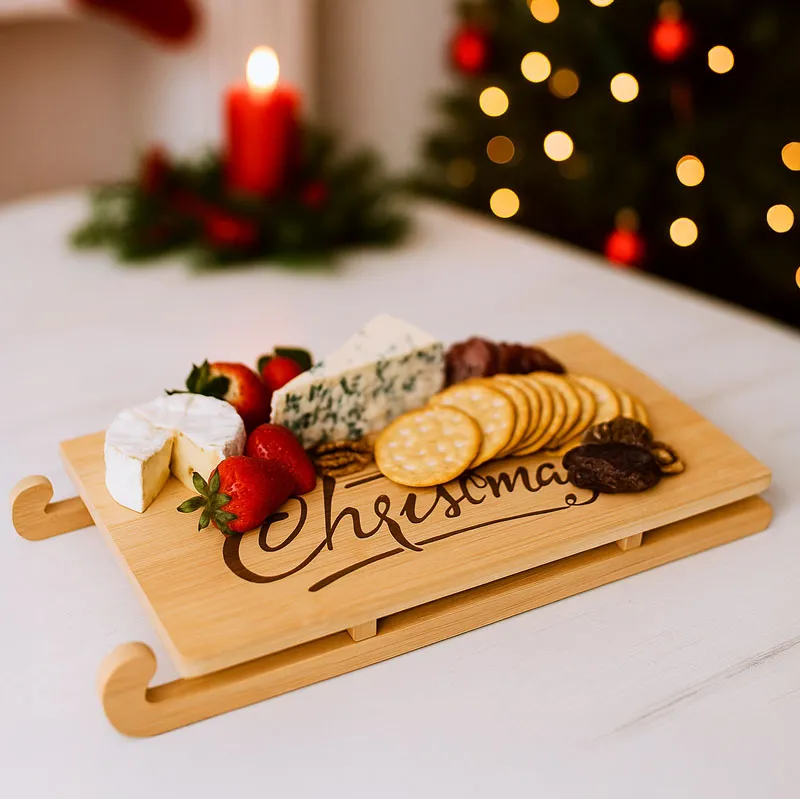 Deska servirna, božični motiv, bambus, 32x14.5x3.5cm, sort.