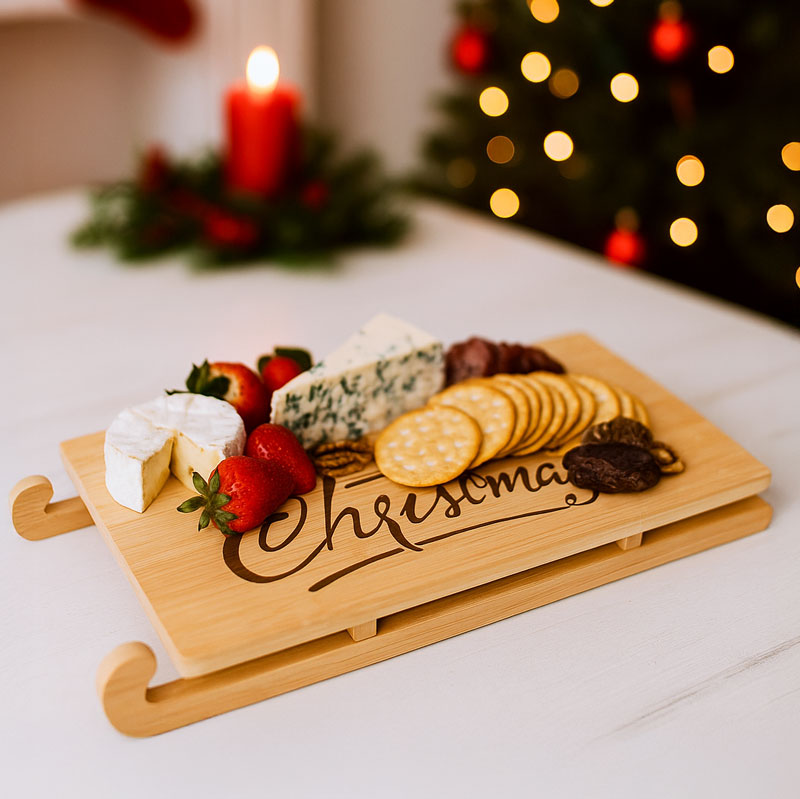 Deska servirna, božični motiv, bambus, 32x14.5x3.5cm, sort.