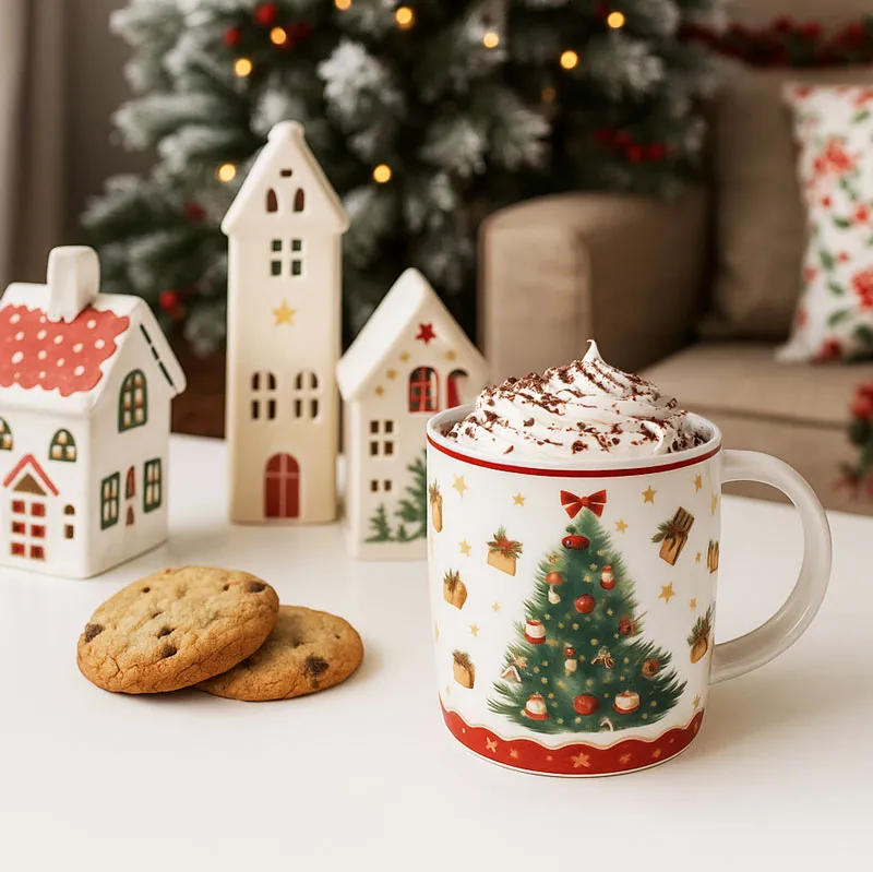 Skodelica božični motiv, CHRISTMAS TREE, v darilni embalaži v obliki smrekice, 400ml, new bone, 9.3cm