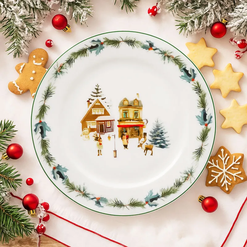 Krožnik božični motiv, CHRISTMAS VILLAGE, v darilni embalaži, new bone, 27x2cm